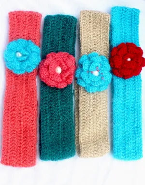 Unique and Beautiful Woolen Handmade Hairband With Flower - Pack Of 4