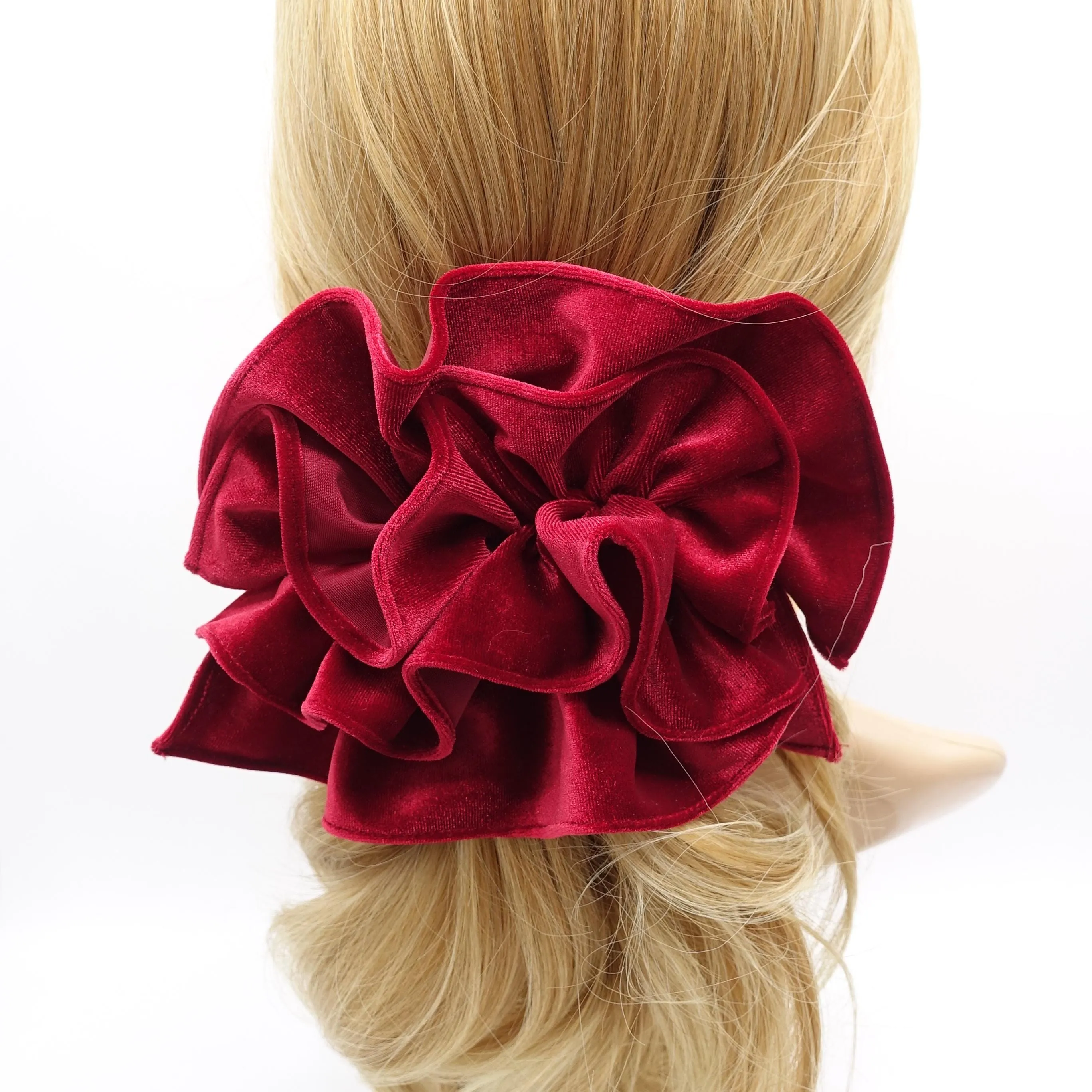 velvet ruffle bow barrette for women