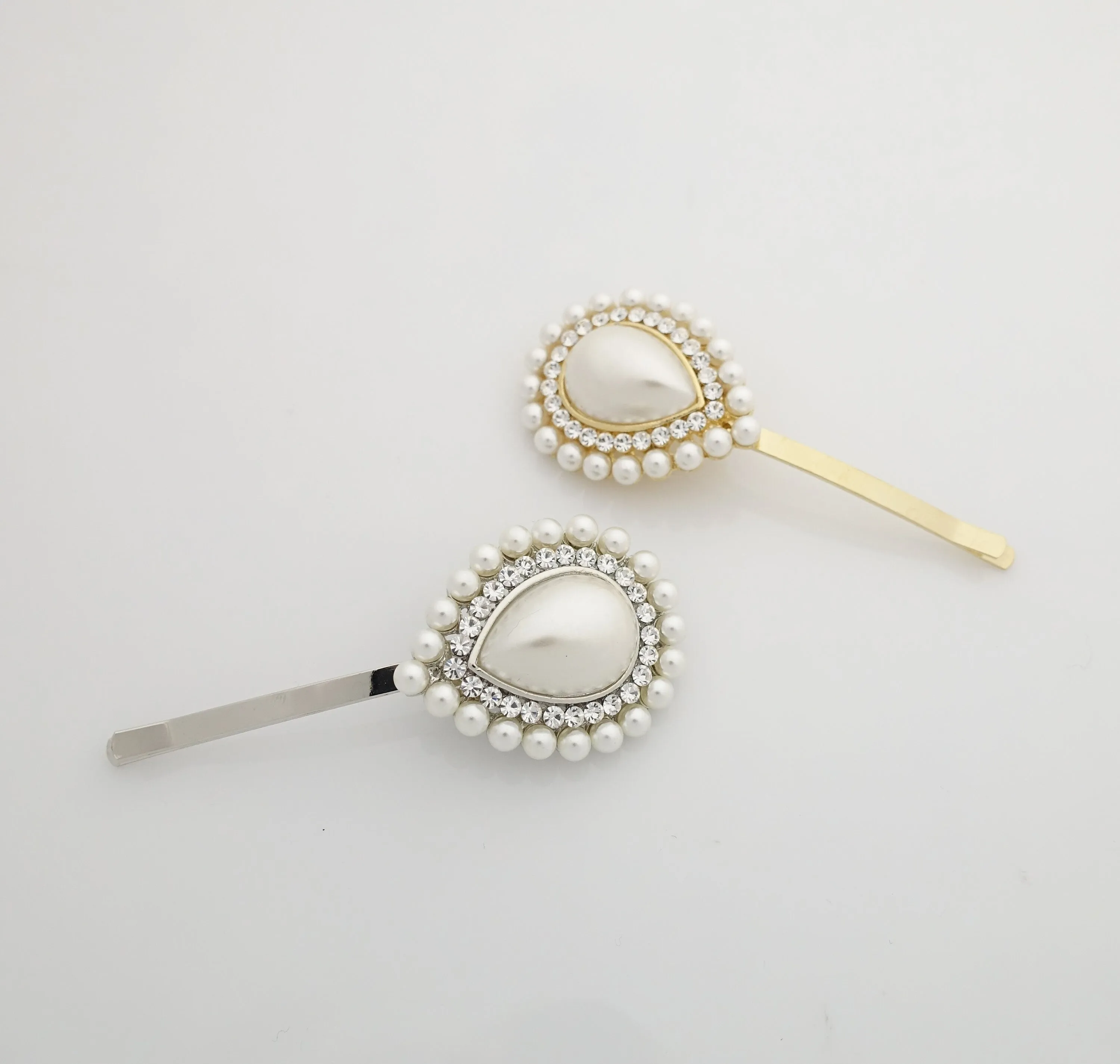 water drop shape pearl rhinestone decorated hair clip for women