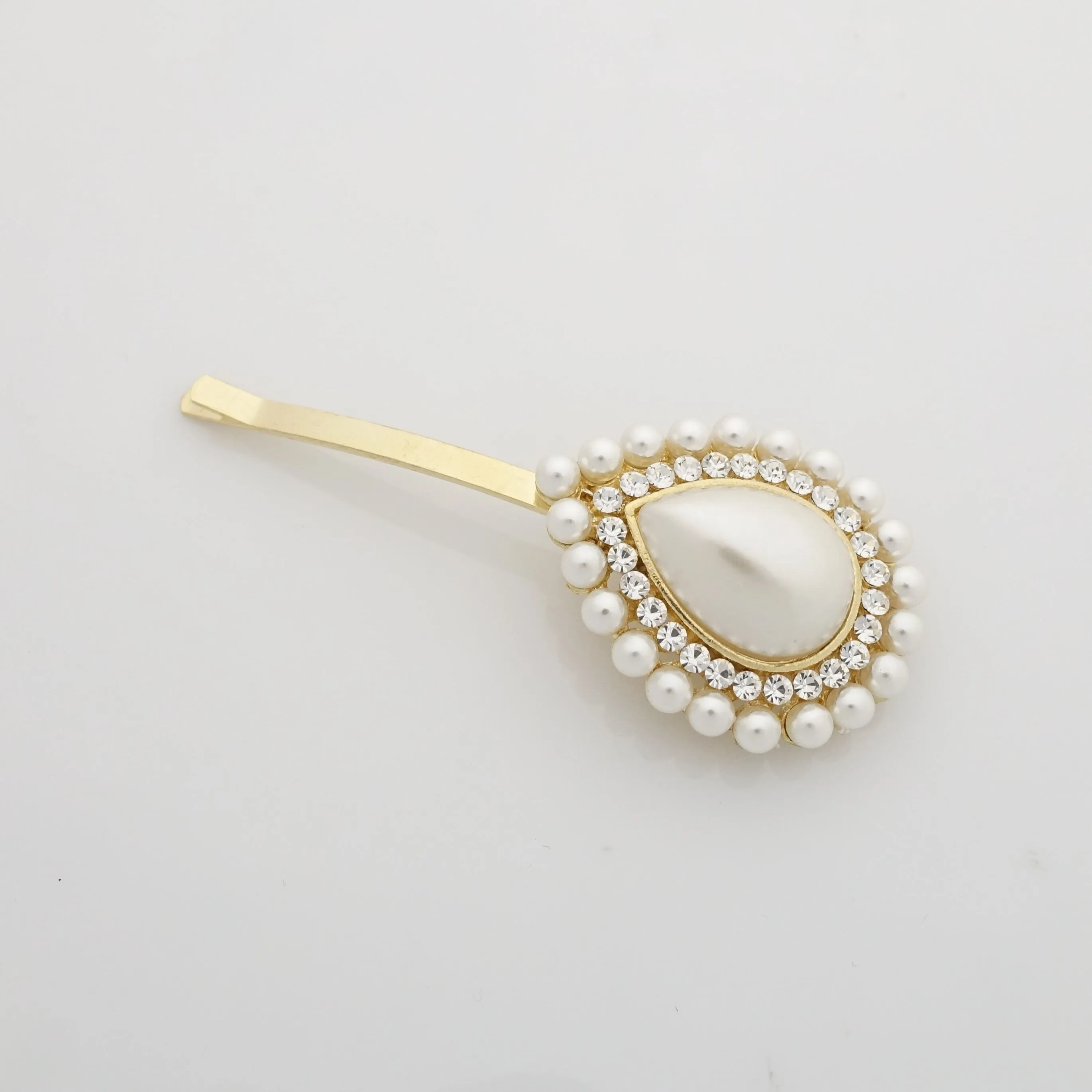 water drop shape pearl rhinestone decorated hair clip for women