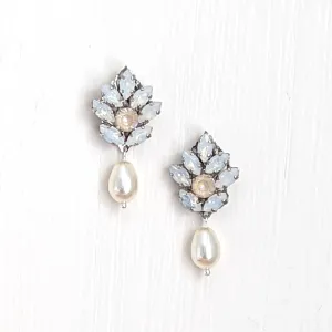 White Opal Floral Dangle Earrings Ilza