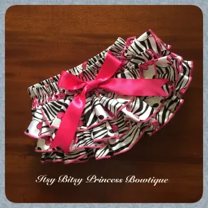 Zebra and Hot Pink Skulls Satin Ruffle Bum